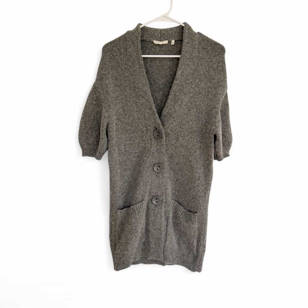 Vince Cardigan Long Sweater Small Alpaca & Wool Blend Gray Short Sleeve Preppy